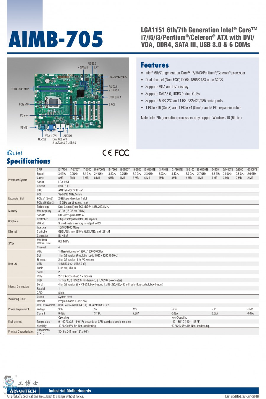 Maestro de placa base Advantech AIMB-7052